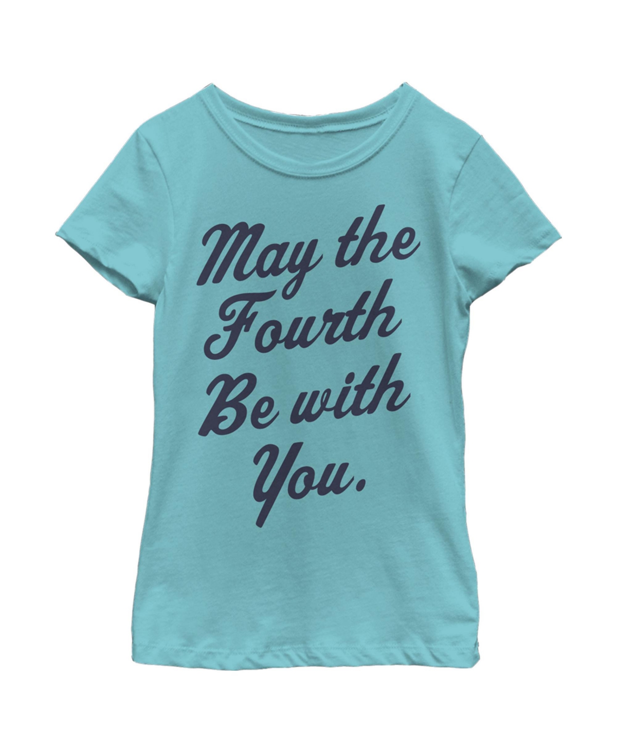 Disney Lucasfilm Girl's Star Wars May The Fourth Cursive Child T-shirt In Tahiti Blue