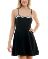 Speechless Juniors' Sleeveless Mirror-Trim A-Line Dress - Black