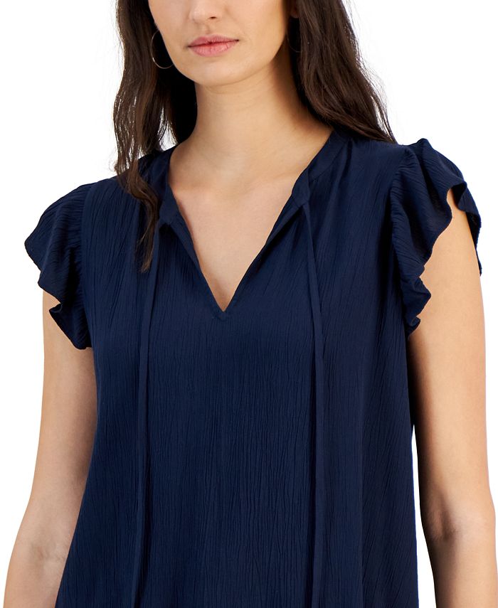 Solid Color Textured Flutter Sleeve Top
