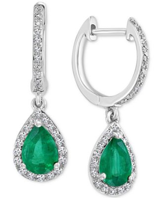 EFFY® Emerald (1-1/8 ct. t.w.) and Diamond (1/4 ct. t.w.) Drop Earrings in 14k White Gold, Created for Macy's