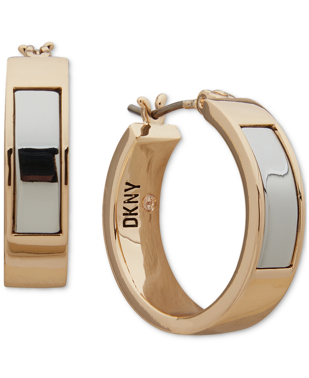 Dkny Two-tone Small Inlay Wide Hoop Earrings, 0.78" In Gold