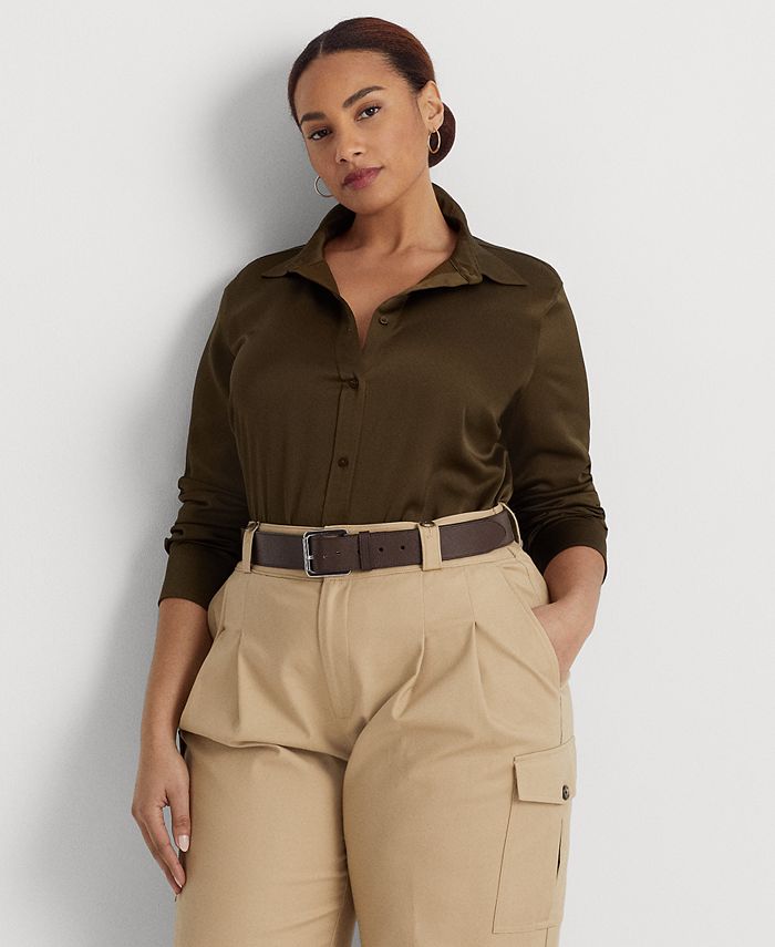 Lauren Ralph Lauren Plus-Size Satin Charmeuse Shirt - Macy's