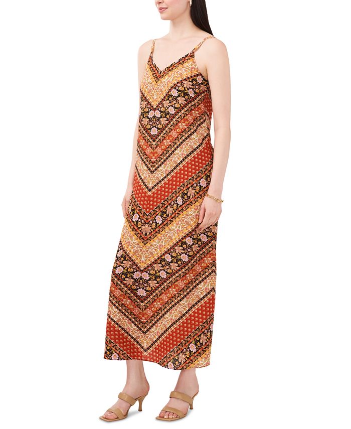 Spaghetti Strap V Neck Printed Swirl Maxi Dress