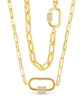 14K Yellow Gold Large Open Link Chain with Diamond Carabiner Necklace, 16