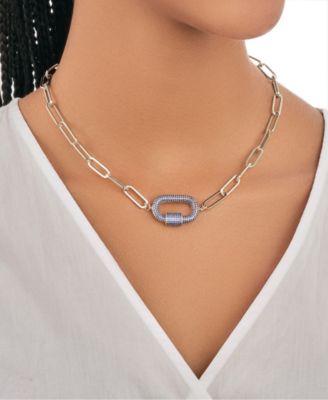 Pave Cubic Zirconia Carabiner Linked Lock Necklace