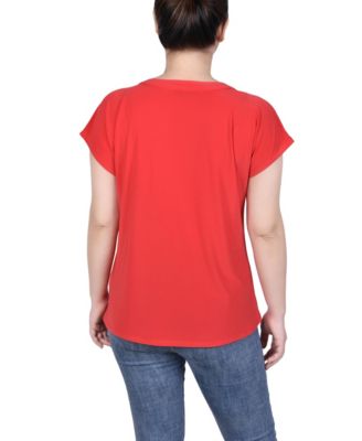 Petite Grommet Neck Knit  Short Extended Sleeve Top