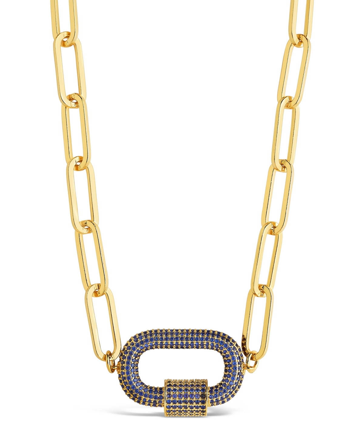 Sterling Forever Pave Cubic Zirconia Carabiner Linked Lock Necklace - Blue
