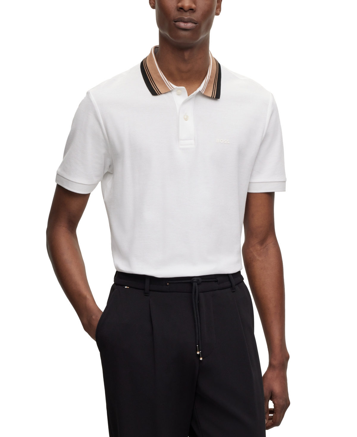 Hugo Boss Boss By  Men's Striped Collar Slim-fit Polo Shirt In White
