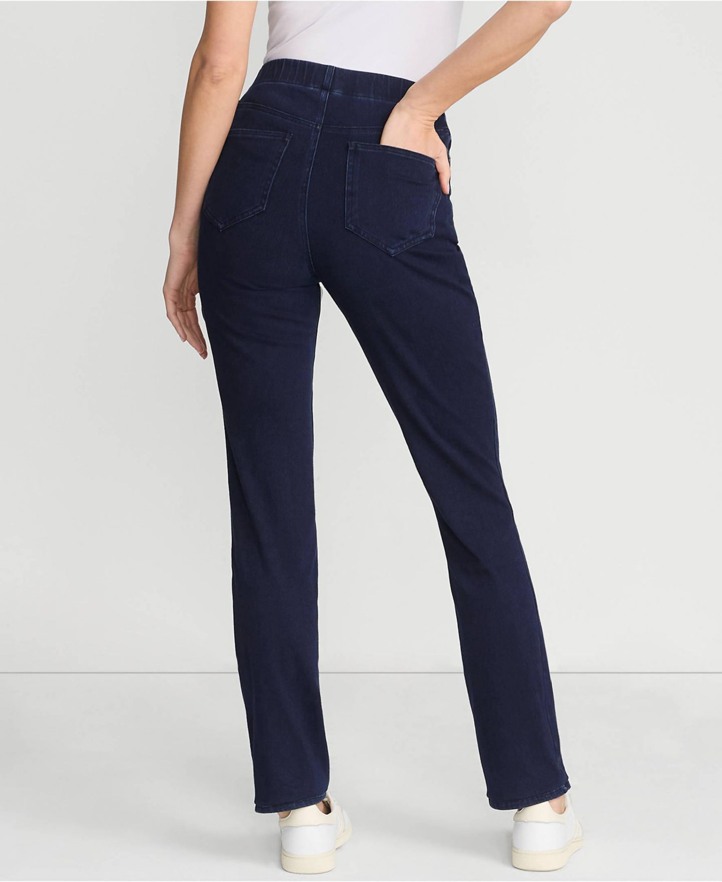 Женские джинсы Lands' End Tall Starfish High Rise Knit Denim Straight, цвет: Тёмный индиго — фото 3