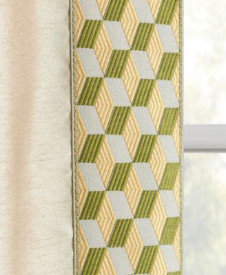 Lush Decor Luxury Mid Century Geo Faux Silk Jacquard Border Window Curtain Panel Wheat/Green Single 52x84