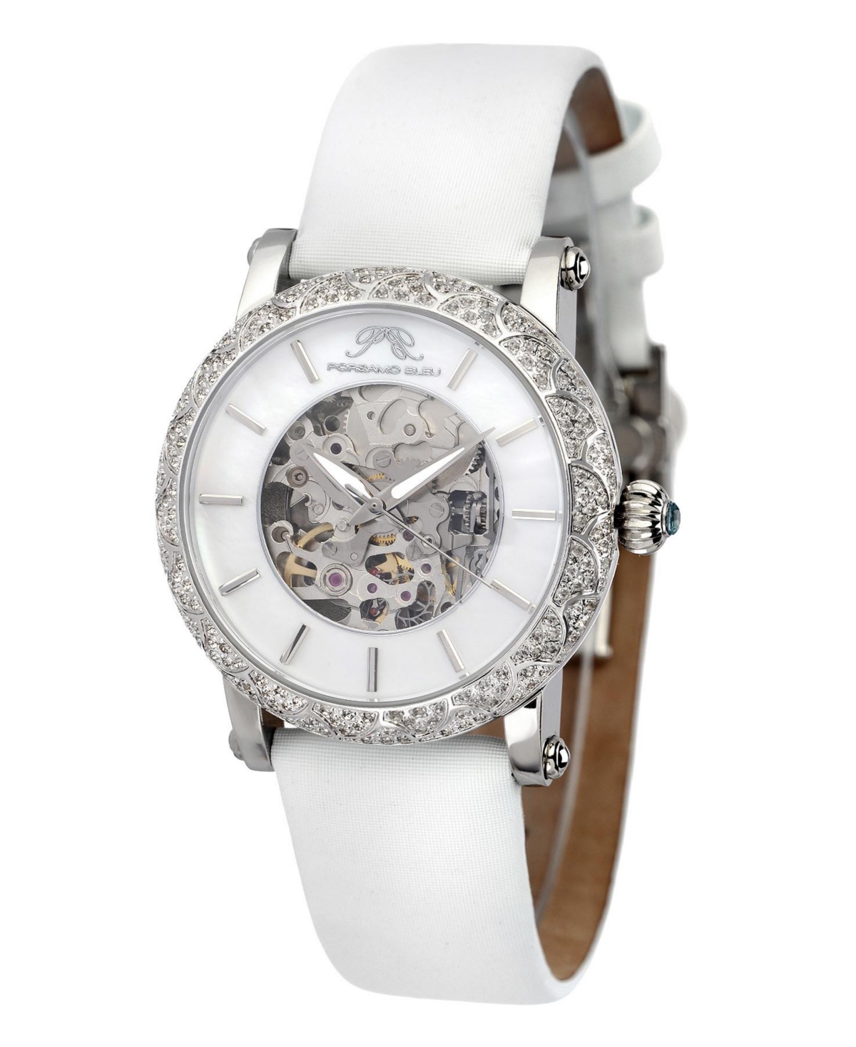 Women's Liza Automatic Satin Covered Leather Band Watch 691ALIL - White