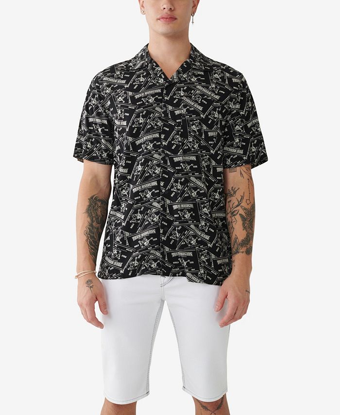 True Religion Men's Short Sleeve All Over Label Resort Shirt - Macy's