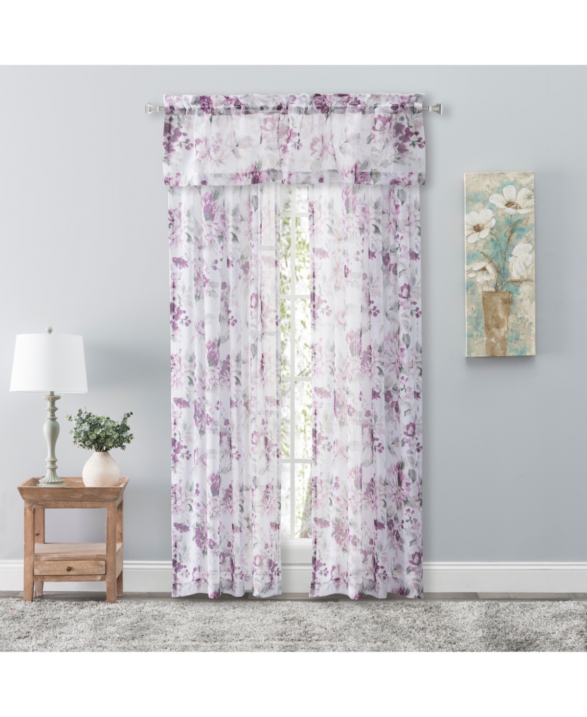 Ricardo Whimsical Semi-Sheer Floral Rod Pocket Curtain Panel 54"W x 63"L