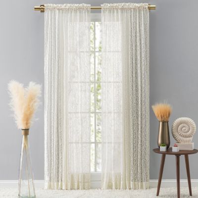 Woven Lace Rod Pocket w/Header Curtain Panel 54"W x 63"L