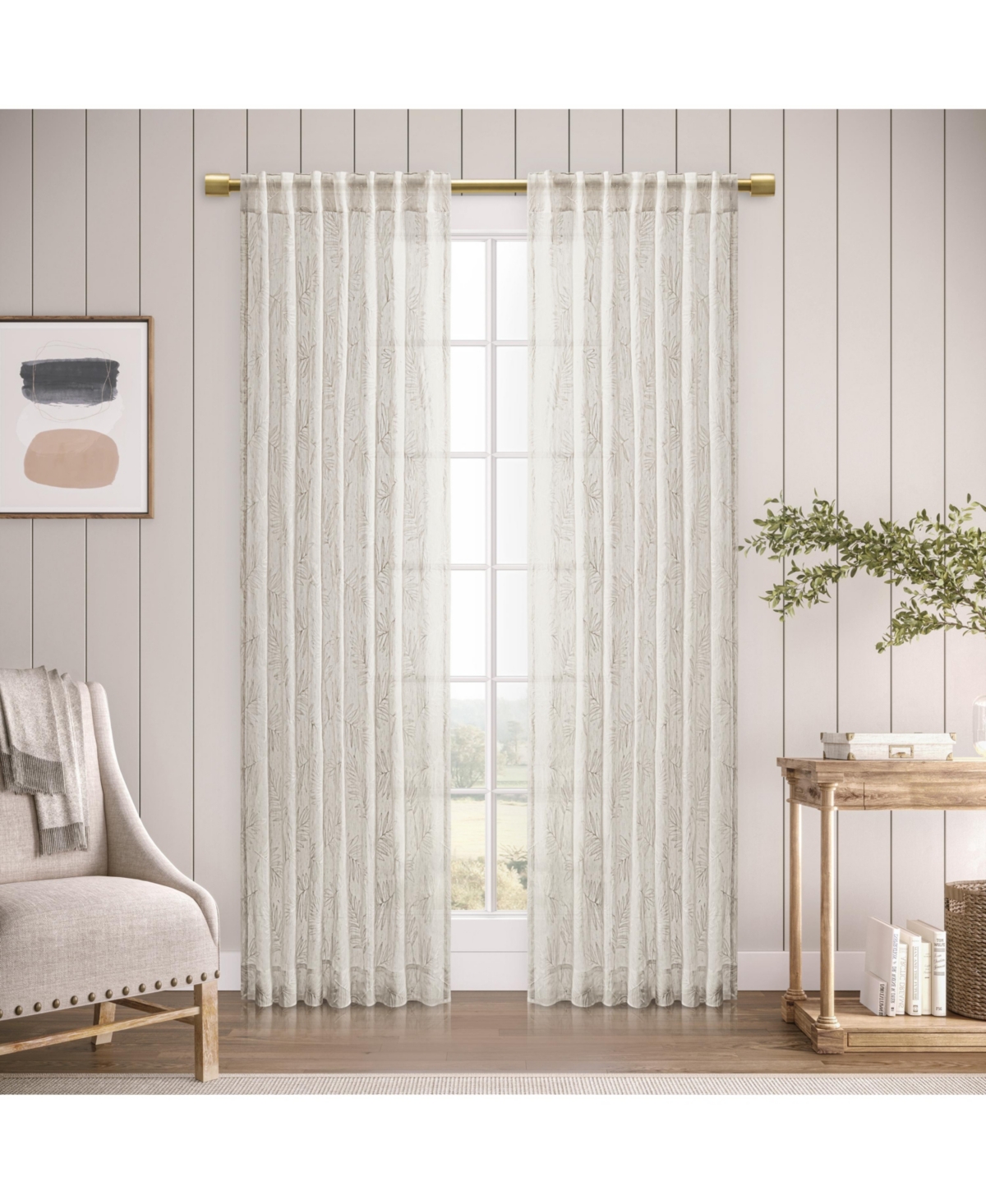 Sheer Leaf Rod Pocket With Back Tab Curtain Panel 52"W x 84"L - Oatmeal