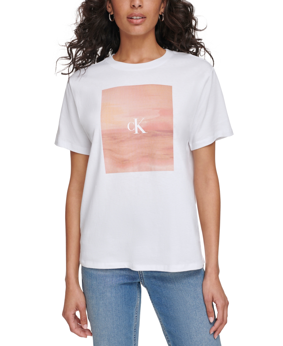 Calvin Klein Jeans Est.1978 Women's Amplified Landscape Logo T-shirt In  White
