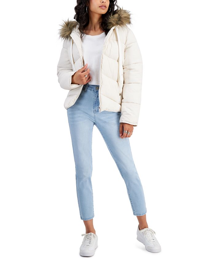 Maralyn & Me Juniors'  Reversible Cropped Hooded Faux-Faux Coat Med Pink Size Small main image 0