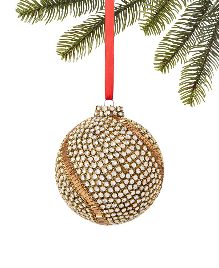 Holiday Lane Shine Bright GoldTone Beaded Ball Ornament, Created for Macy