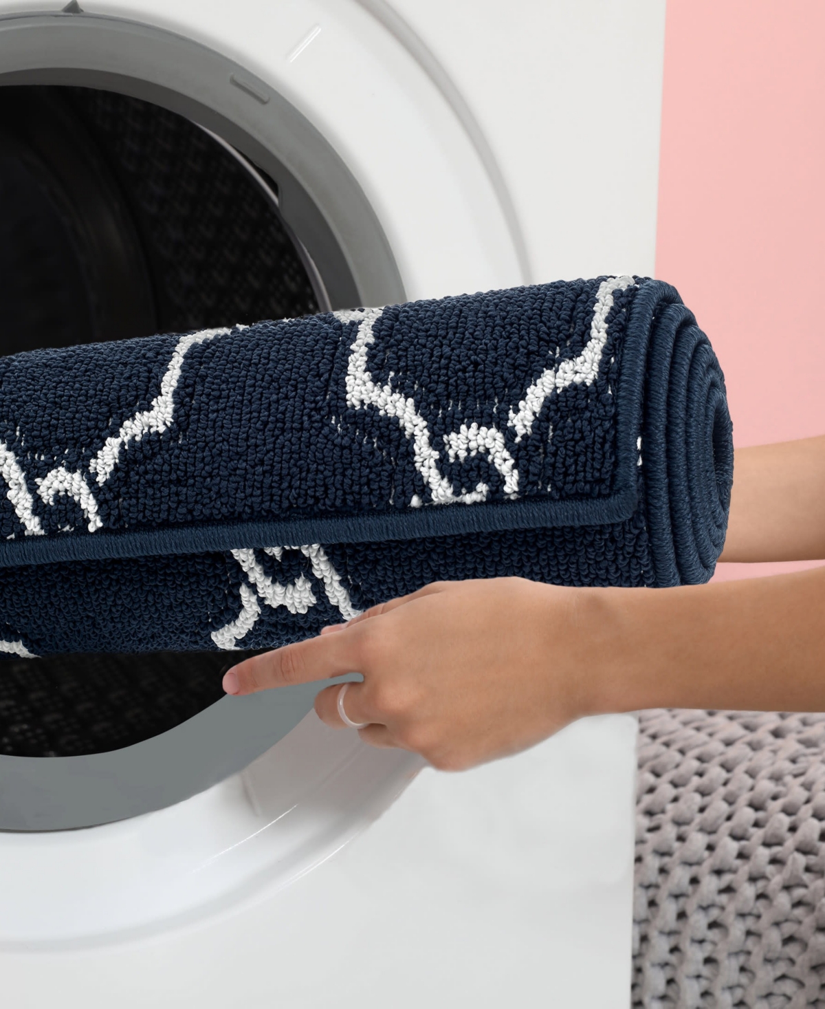 Jean Pierre - Machine Washable Yohan Trellis Tufted Runner Rug, - Navy and White