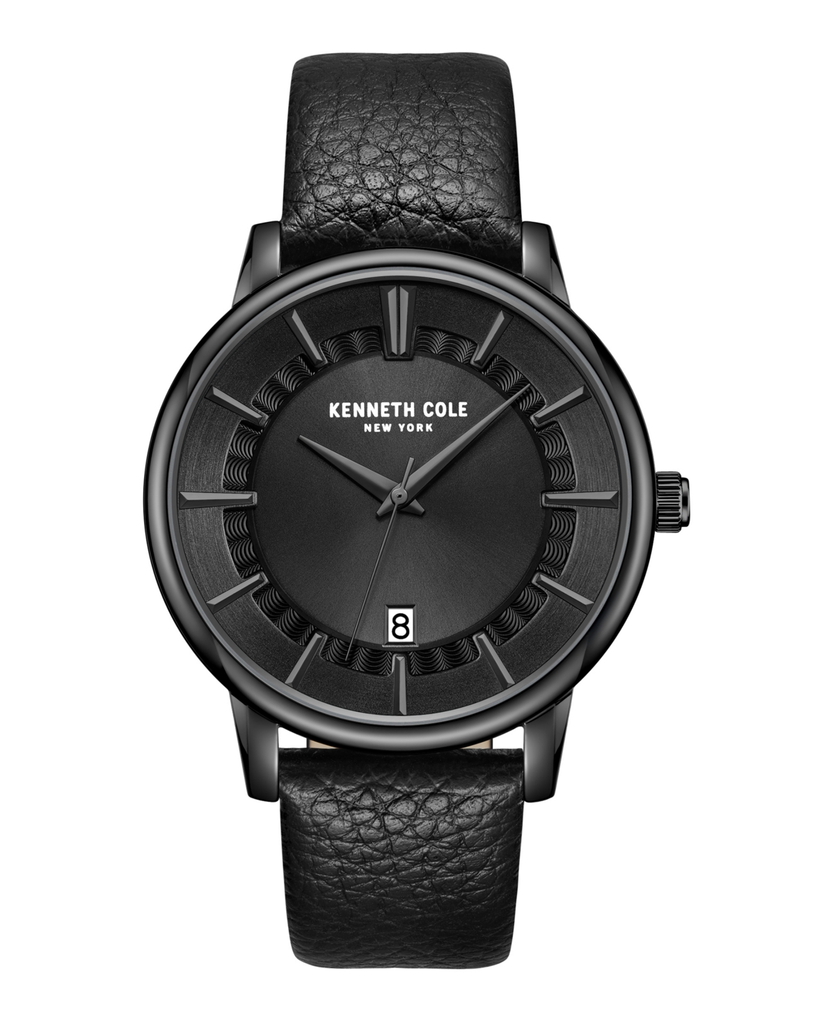 Men's Quartz Classic Black Genuine Leather Watch 42mm - Black