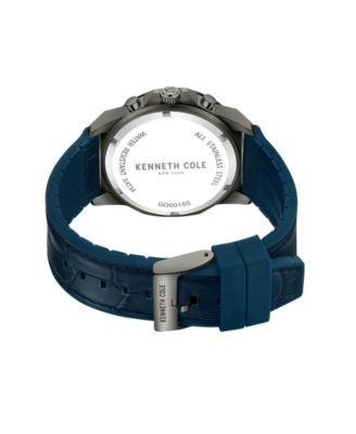 Men's Chronograph Dress Sport Blue Genuine Leather Watch 45mm