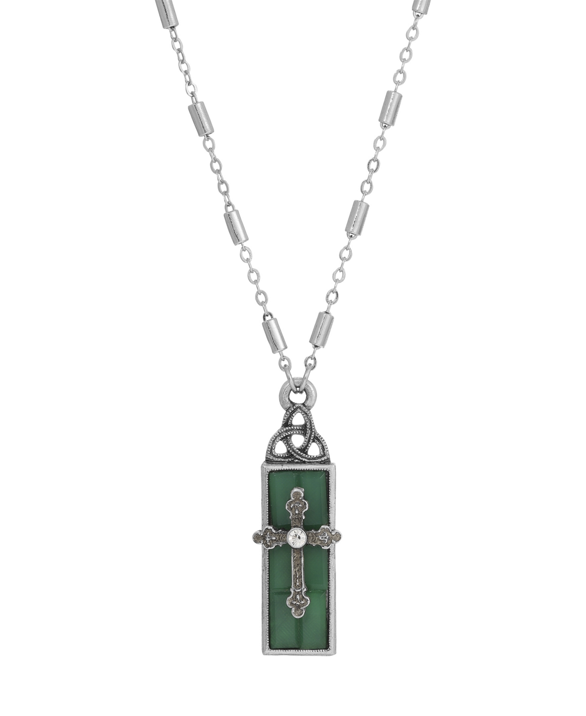 2028 Glass Crystal Cross Necklace 18" In Green