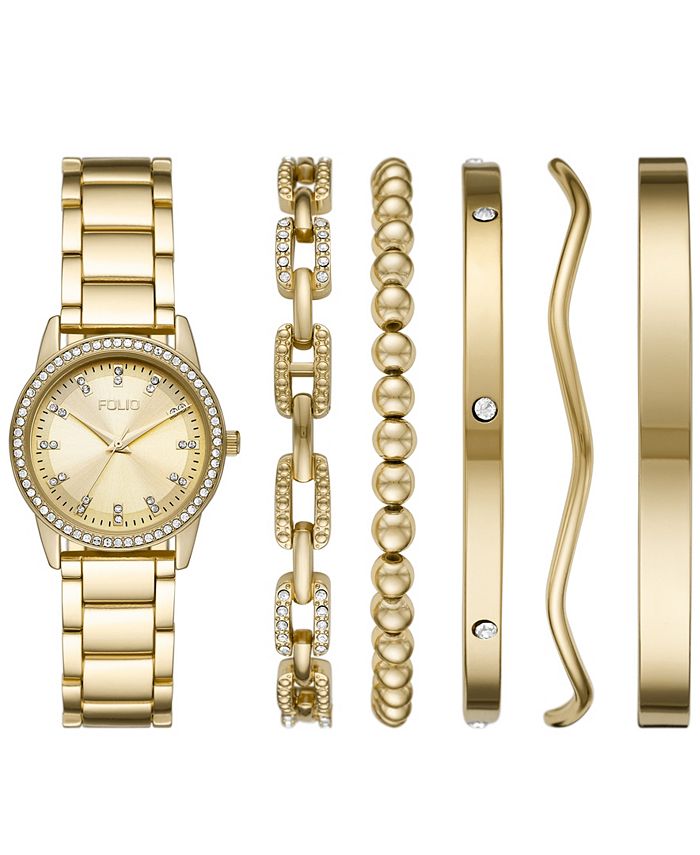 Folio Women's Three Hand GoldTone 34mm Watch and Bracelet Gift Set, 6