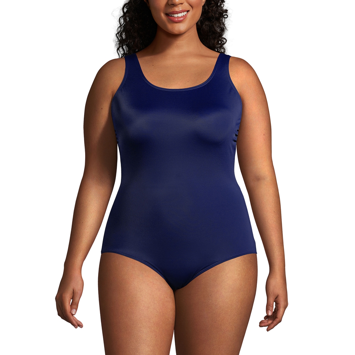 Plus Size Long Chlorine Resistant Soft Cup Tugless Sporty One Piece Swimsuit - Deep sea navy