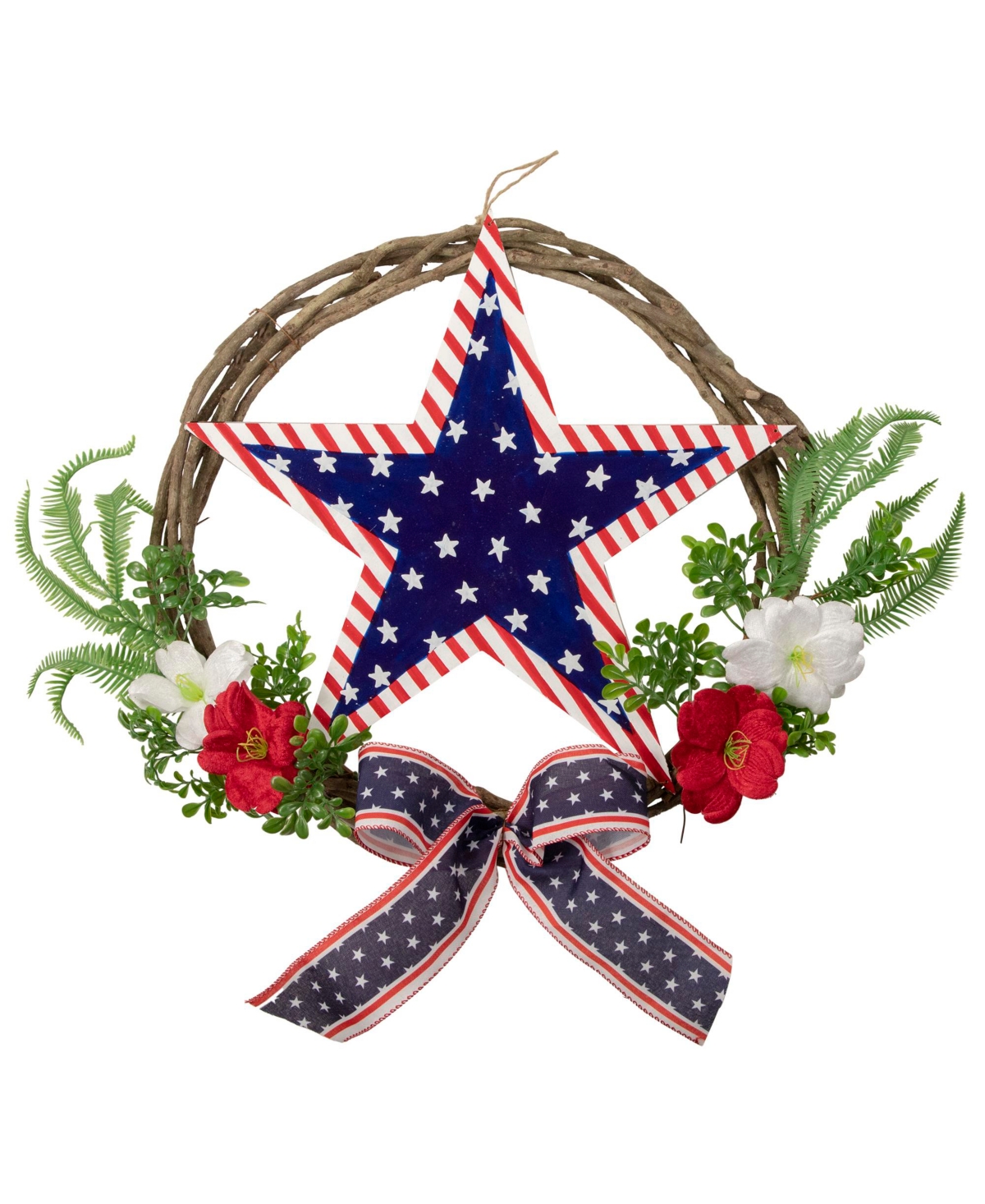 Northlight Americana Star And Mixed Floral Patriotic Wreath 24" Unlit In Blue