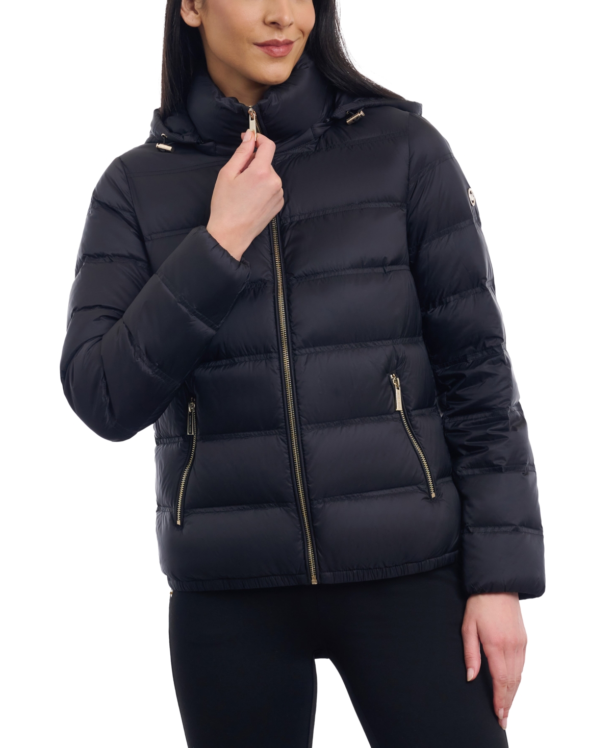 Michael Kors Michael  Women's Hooded Packable Bomber Puffer Coat In Black