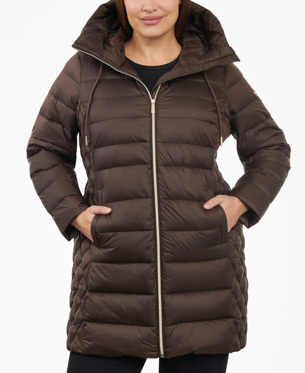 Michael Kors Michael  Women's Plus Size Hooded Down Packable Puffer Coat, Created For Macy's In Chocolate
