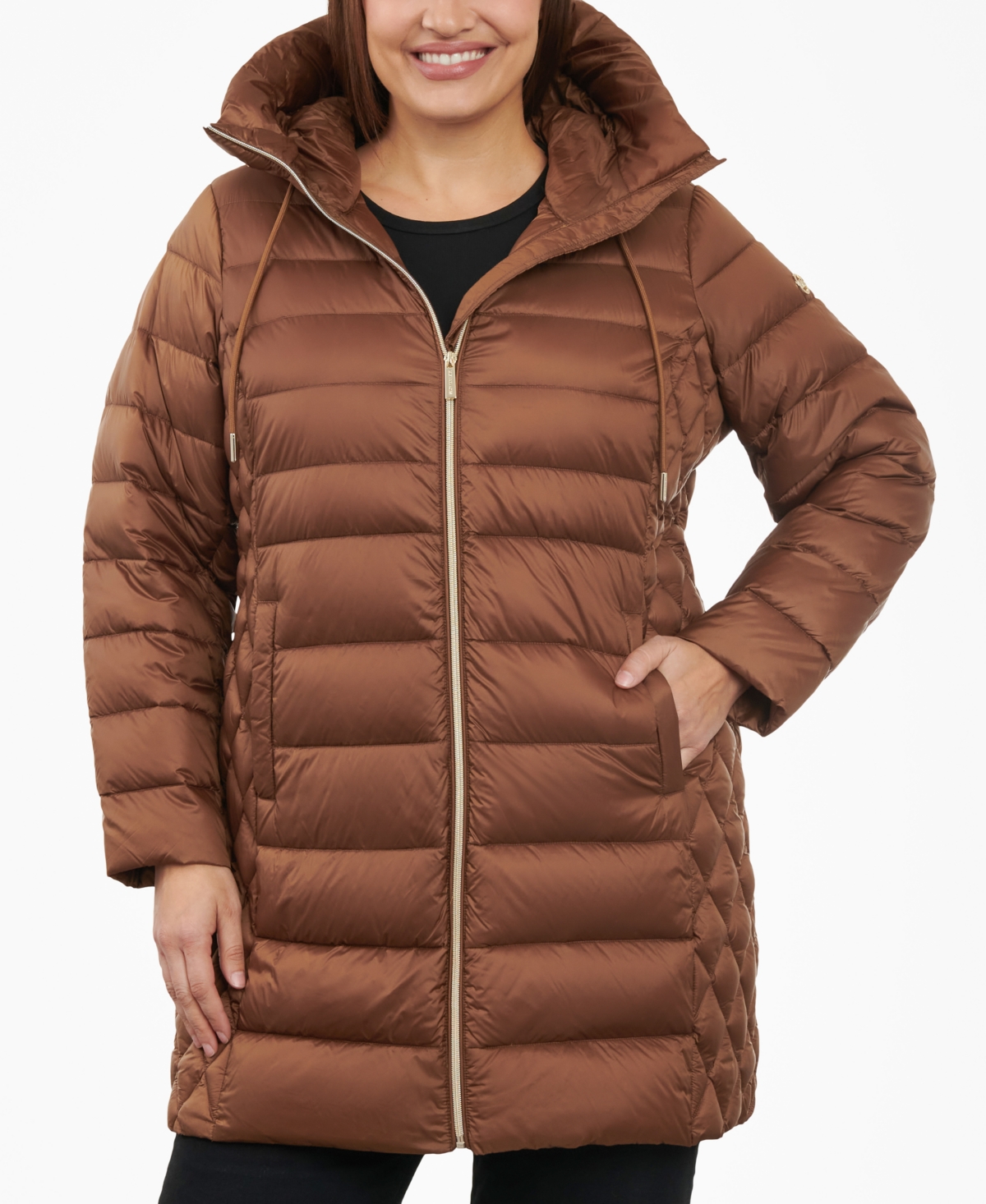 Shop Michael Kors Michael  Women's Plus Size Hooded Down Packable Puffer Coat, Created For Macy's In Luggage