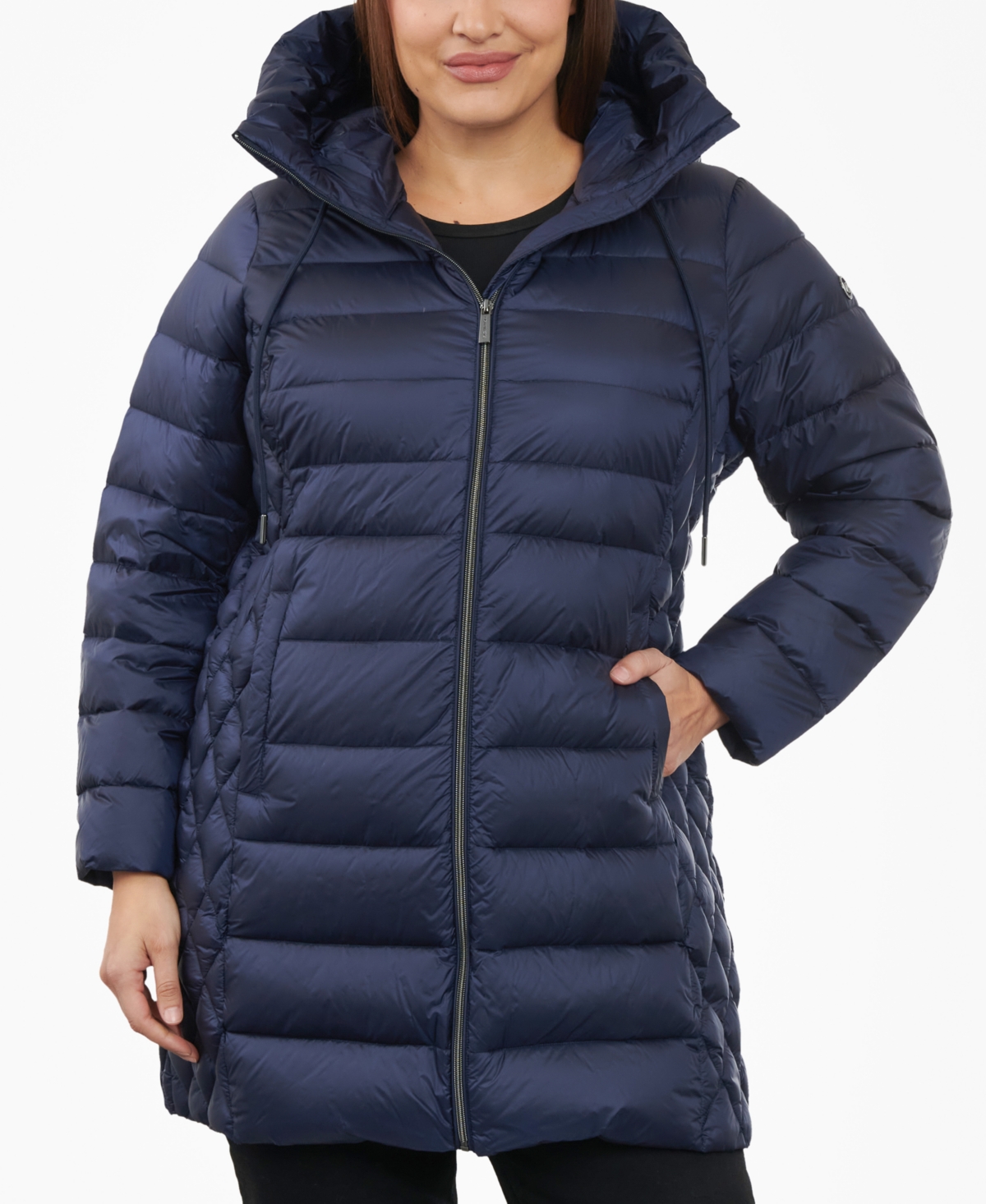 Shop Michael Kors Michael  Women's Plus Size Hooded Down Packable Puffer Coat, Created For Macy's In Midnight