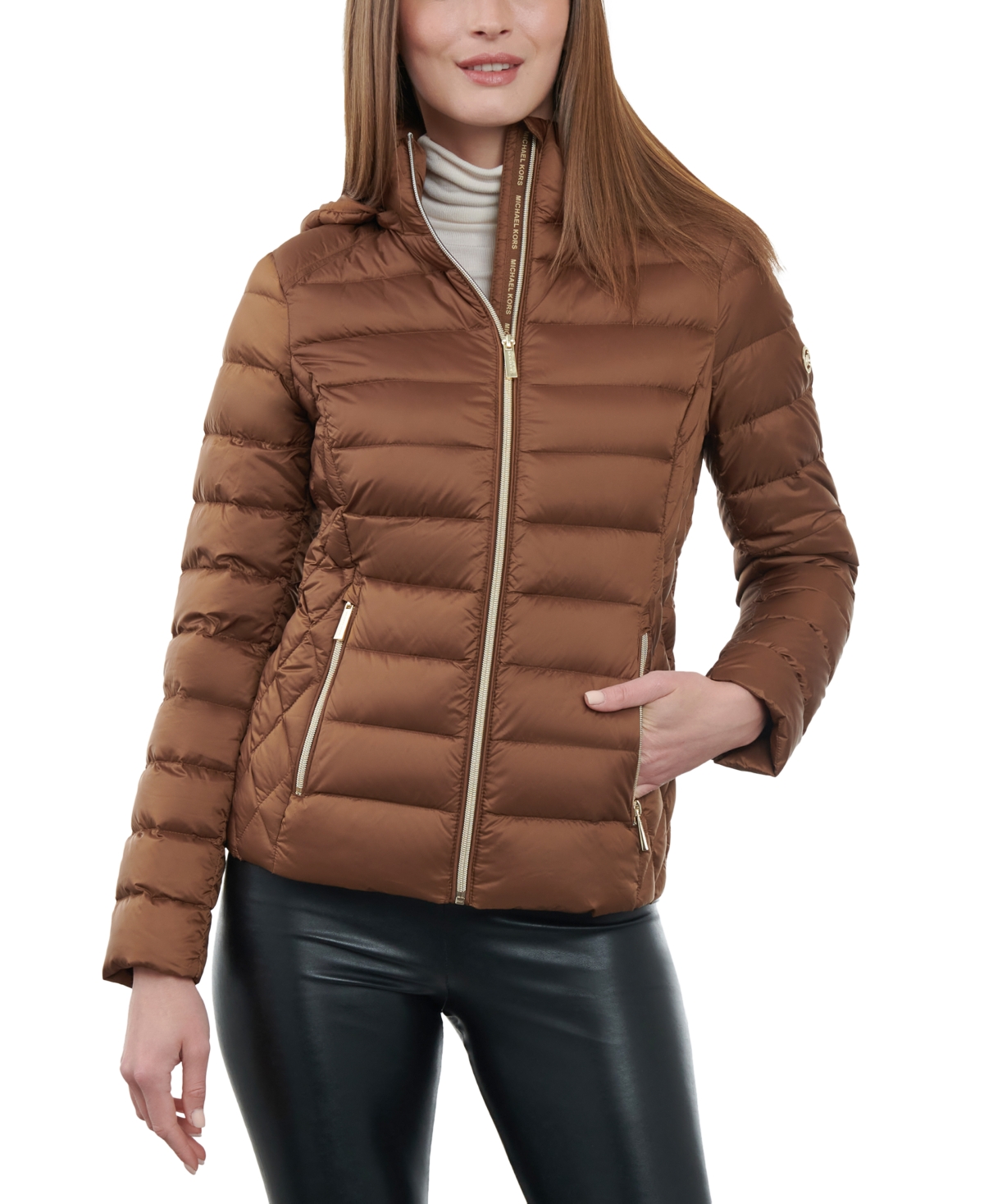 Michael Michael Kors Women's Hooded Packable Down Puffer Coat, Created for Macy's - Luggage