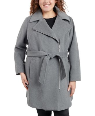 Plus size belted wrap coat best sale