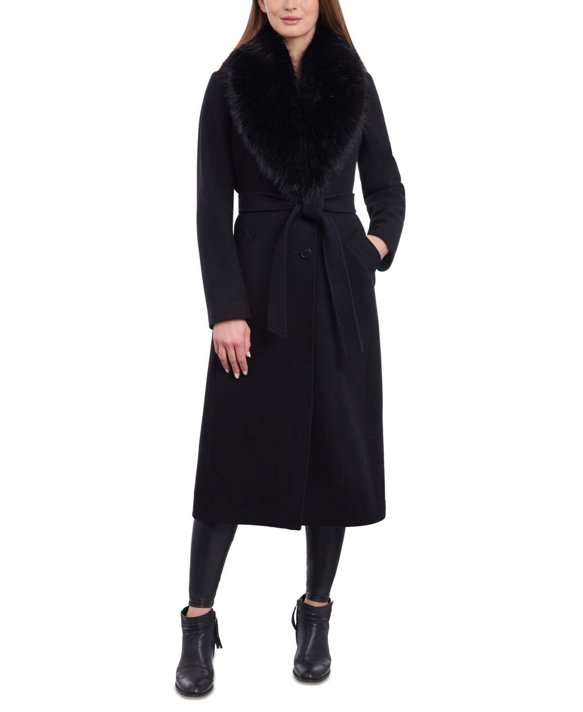 Michael Kors Michael  Women's Wool Blend Belted Coat In Black