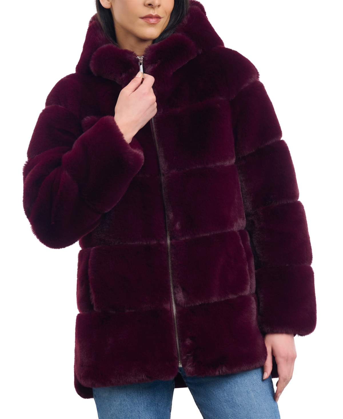 Michael Kors Michael  Women's Petite Hooded Faux-fur Coat In Merlot
