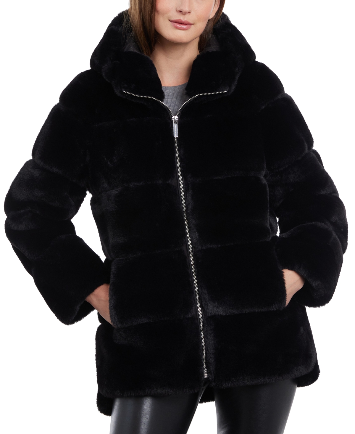 Michael Kors Michael  Women's Petite Hooded Faux-fur Coat In Black