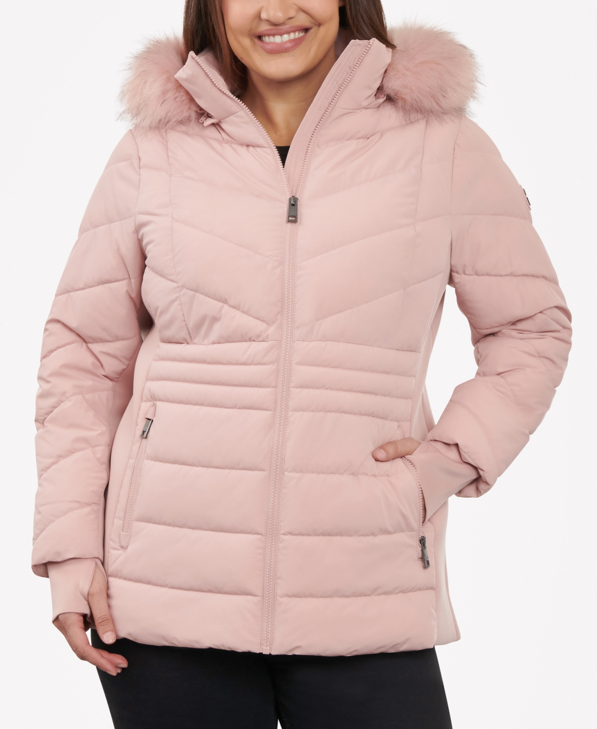 Michael Kors Michael  Women's Plus Size Faux-fur-trim Hooded Puffer Coat, Created For Macy's In Rosewater