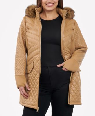 MICHAEL Michael Kors Women s Plus Size Faux Fur Trim Hooded Quilted Coat Macy s