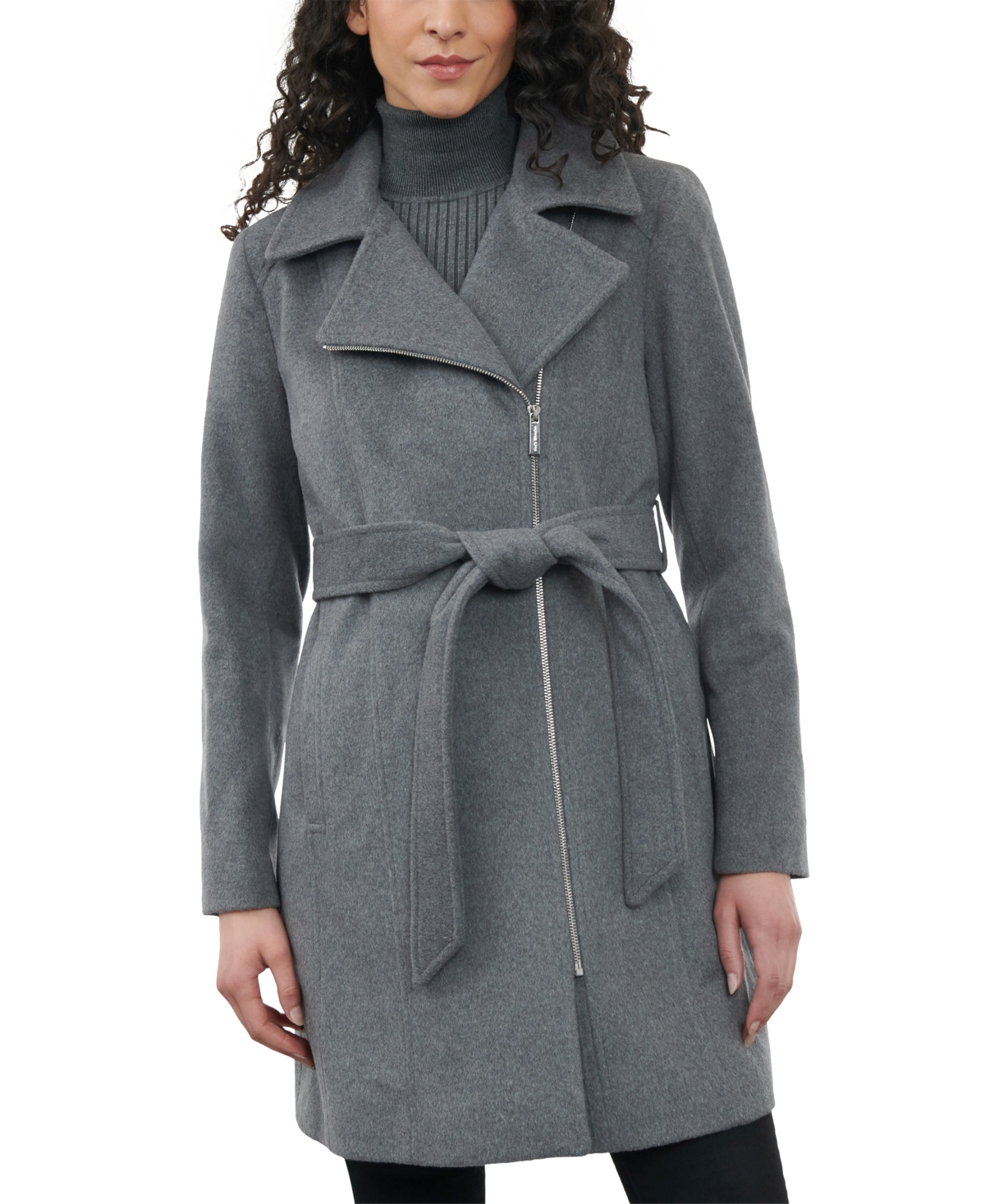Michael Kors Michael  Women's Asymmetric Wool Blend Wrap Coat In Derby Heather