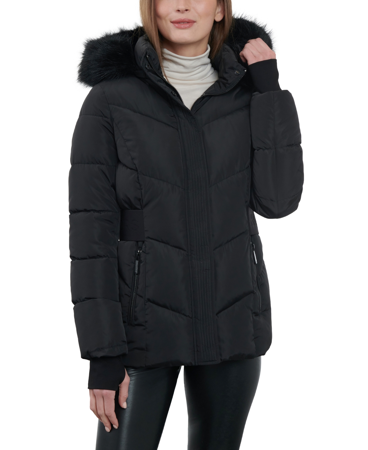 Shop Michael Kors Michael  Women's Faux-fur-trim Hooded Puffer Coat In Black