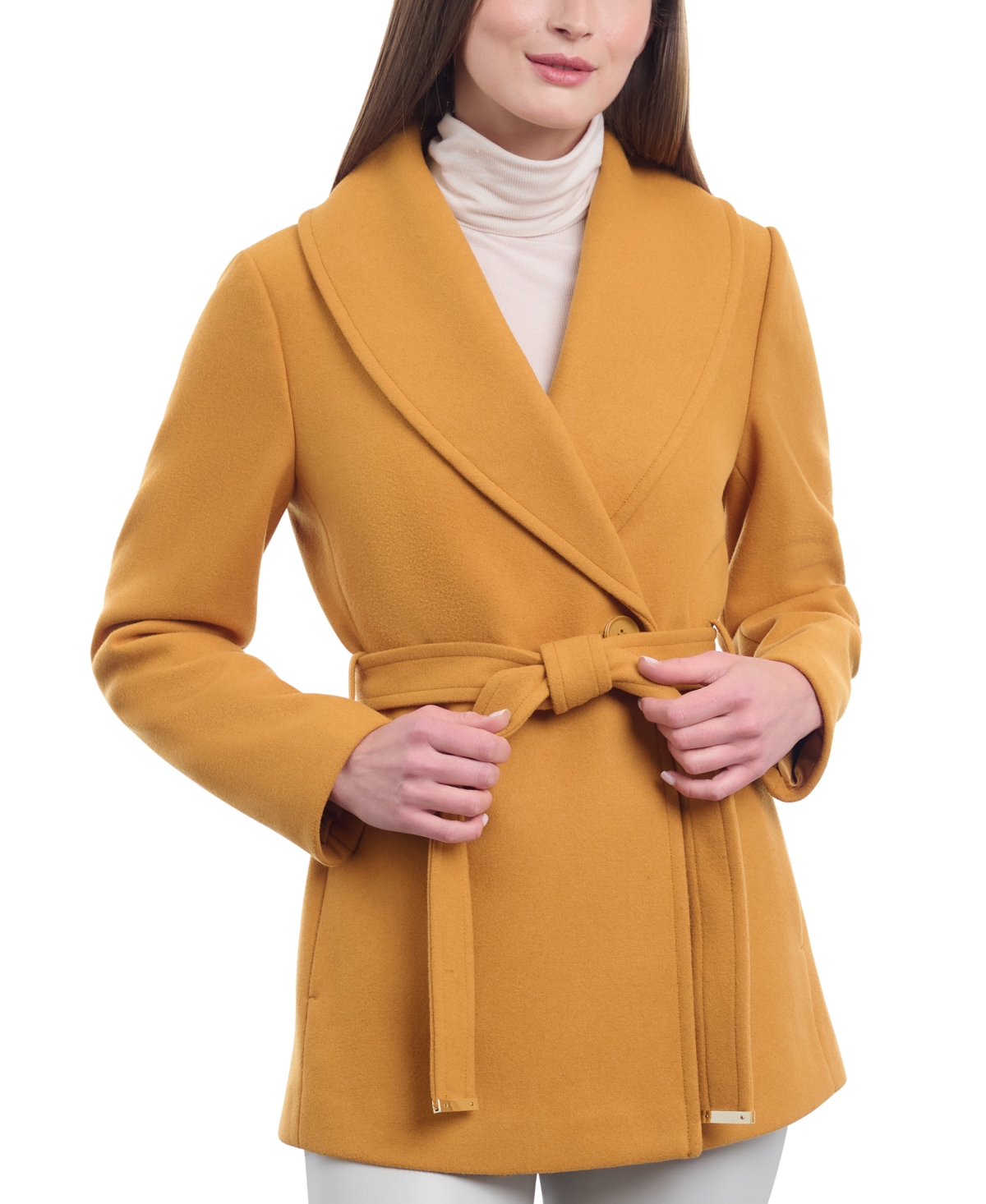 Michael Kors Michael  Women's Wool Blend Belted Coat In Marigold