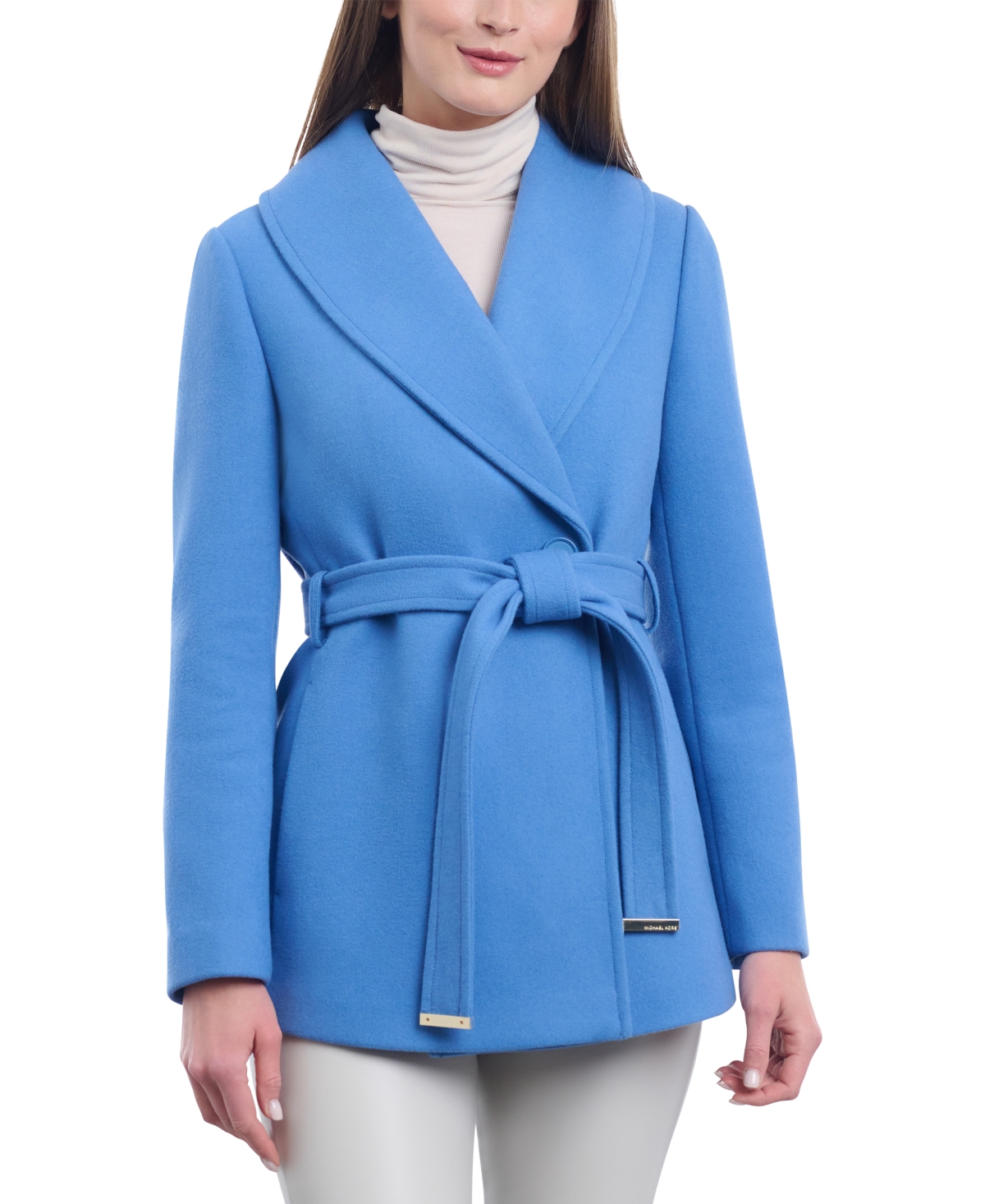 Michael Kors Michael  Women's Wool Blend Belted Coat In Crew Blue