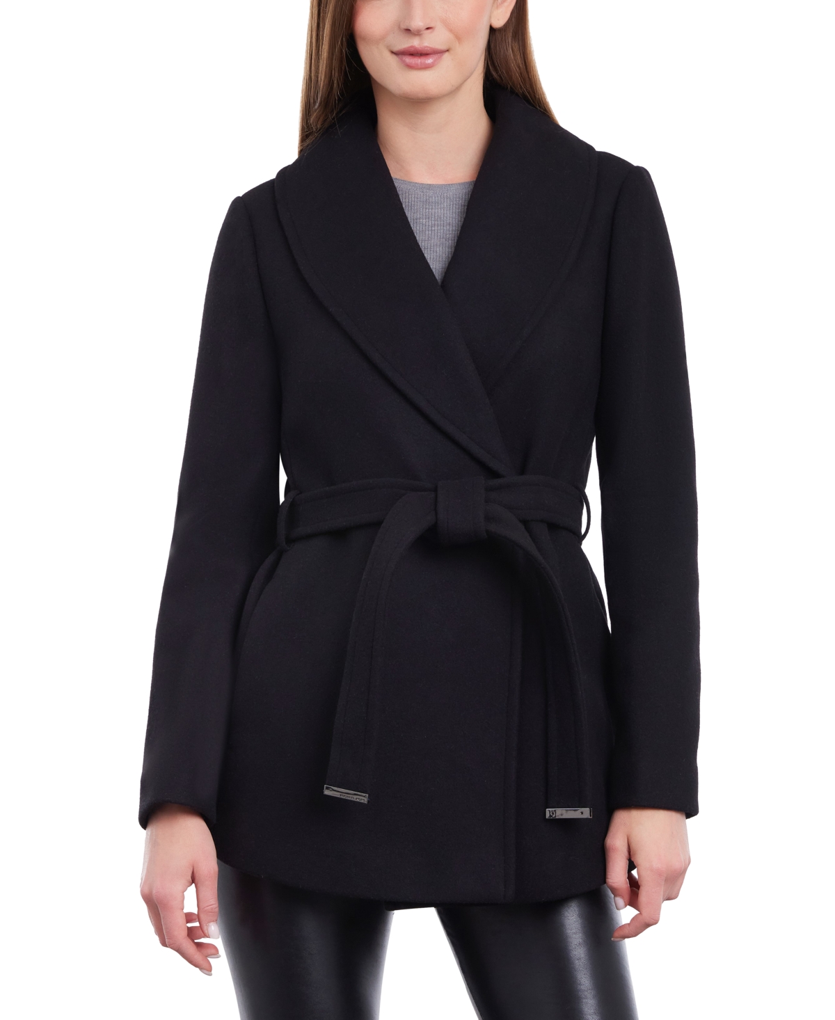 Michael Kors Michael  Women's Wool Blend Belted Coat In Black