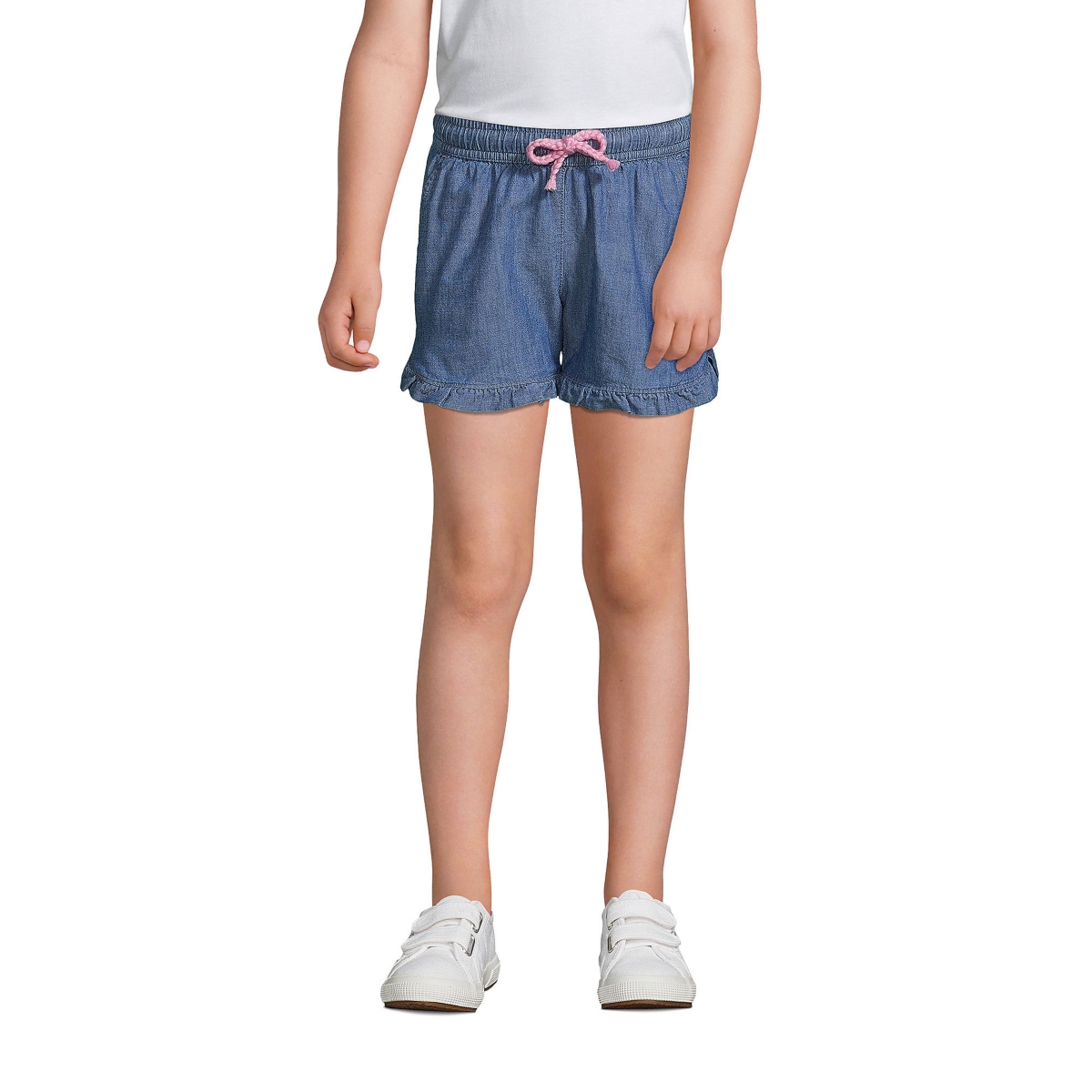 Lands' End Girls Ruffle Hem Chambray Pull On Shorts