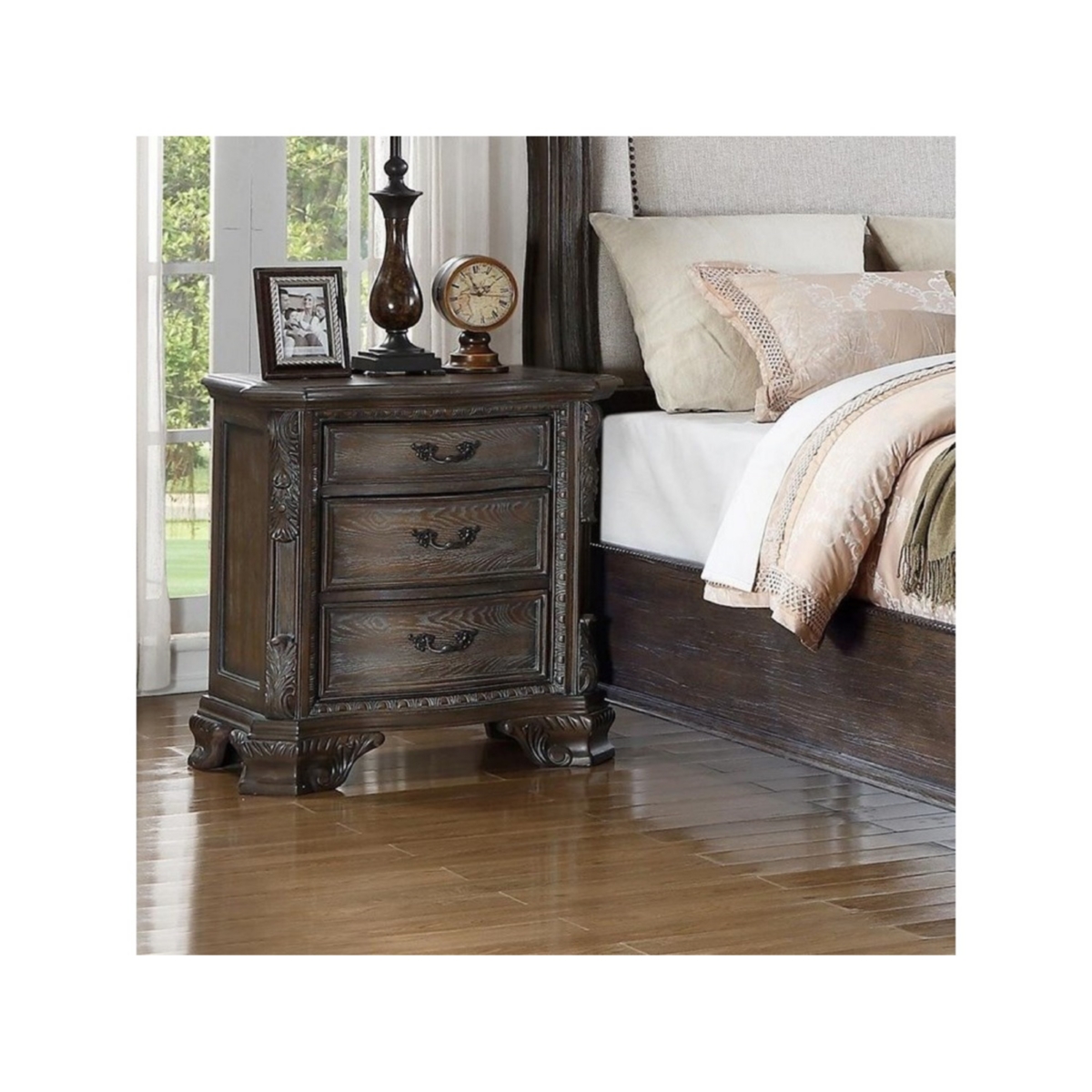 Traditional Sheffield Nightstand End Table with Three Storage DrawersDecorative Drawer Pulls 1pc - Grey