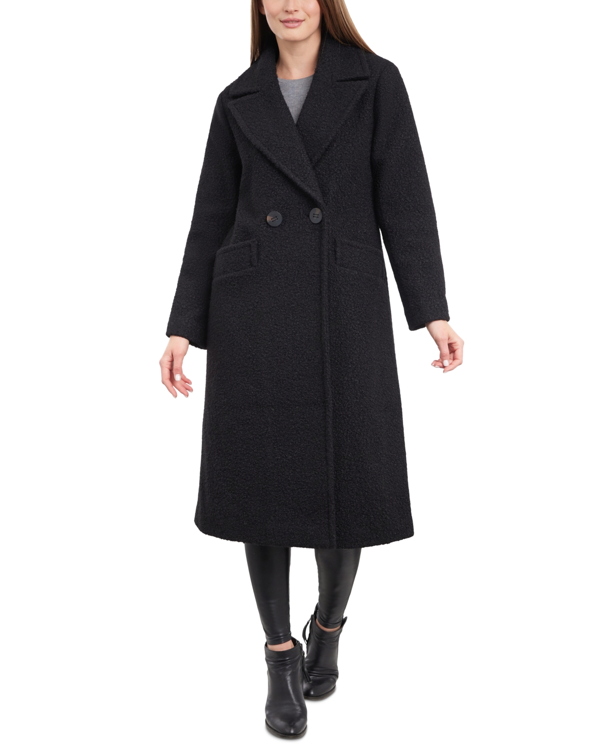 Bcbgeneration Petite Double-breasted Boucle Coat In Black