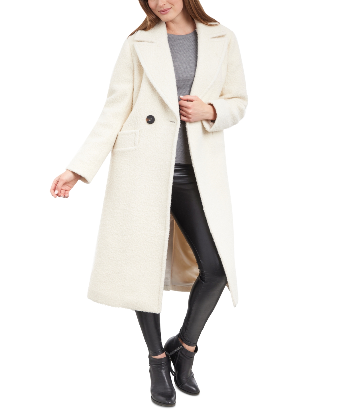 Bcbgeneration Petite Double-breasted Boucle Coat In Cream