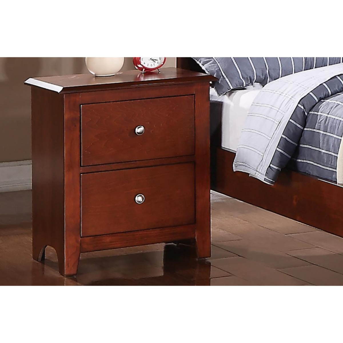 Simplie Fun Bedroom Nightstand Cherry Wooden 2 Drawers Table Bedside Table
